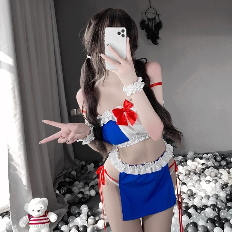 

Women Lingerie Exotic Sets Home Sleeping Nightwear Waitress Bow Blouse Top Skirt Lolita Maid Cosplay Role Play Uniform