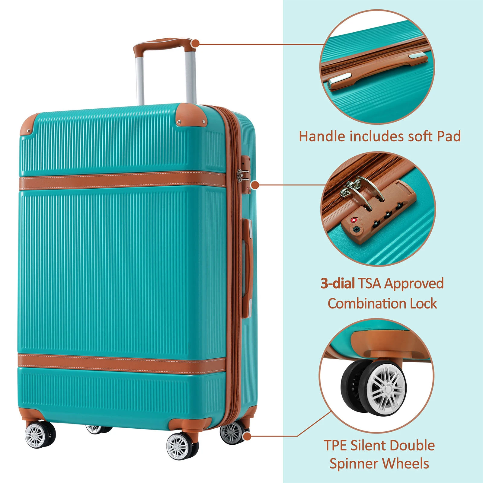 Valise de voyage avec 8 roues tournantes, verrouillage TSA, protection contre les collisions, bagages à roulettes, bagages de voyage d'angle, 20 en effet, 24 en effet, 28 en effet, 3 pièces