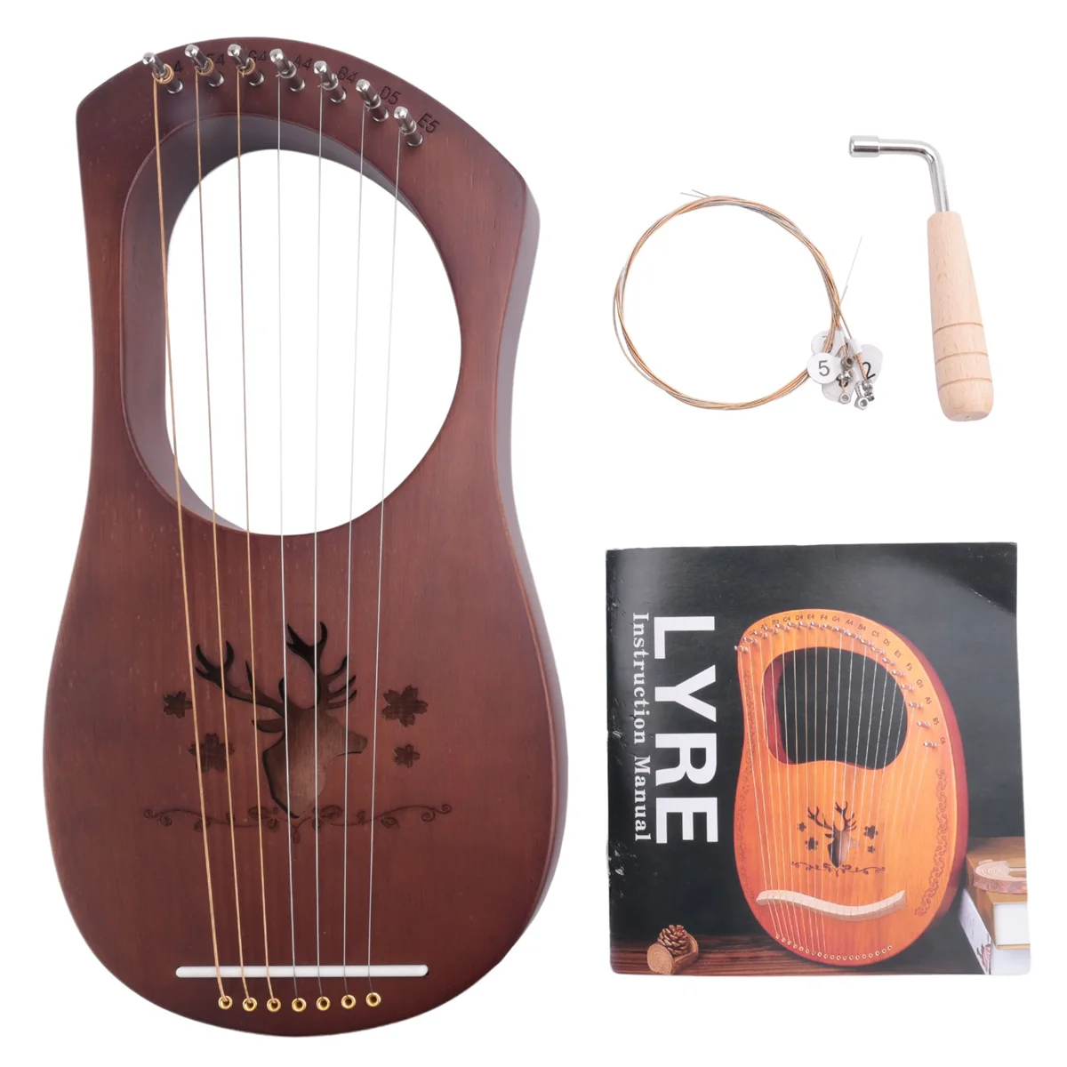 

7-String Lyre Harp Mahogany Solid Wooden Metal Strings Stringed Instruments