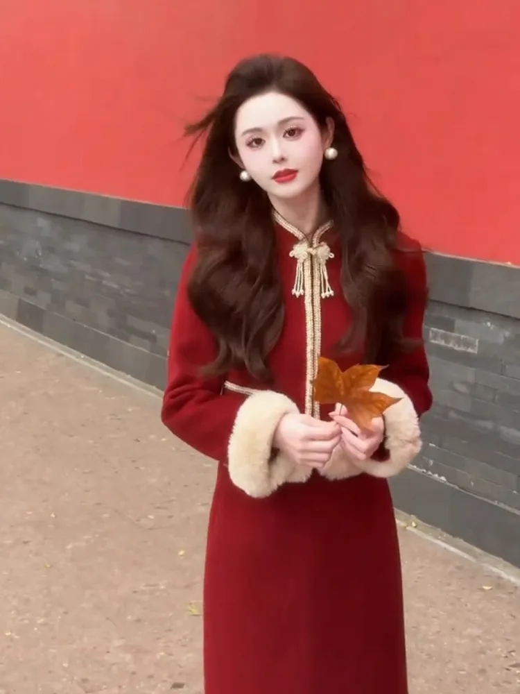 

Новый красный китайский свадебный комплект: юбка А-силуэта со средней талией и длинными рукавами на молнии для свадьбы и торжеств