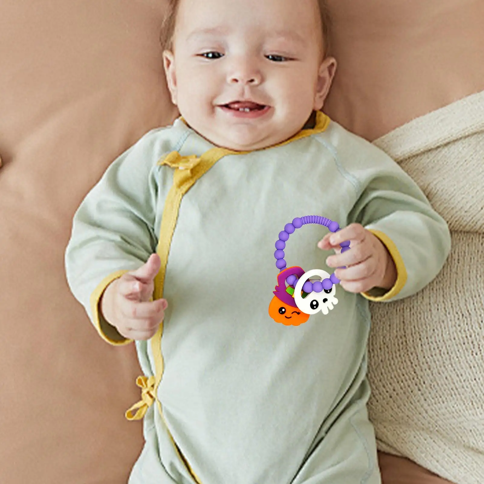 Mordedores para bebés, masticador de dentición de calidad alimentaria, anillo para masticar con cuentas sonajero para niños pequeños, hogar, dormitorio, viajes, interior y exterior