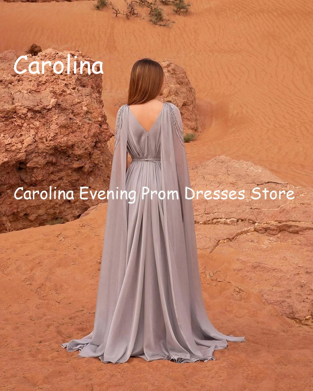 Carolina Chiffon A-line Ruffle V-neck Populer Prom Gown Floor-Length Evening Formal Elegant Party Dress for Women 2023