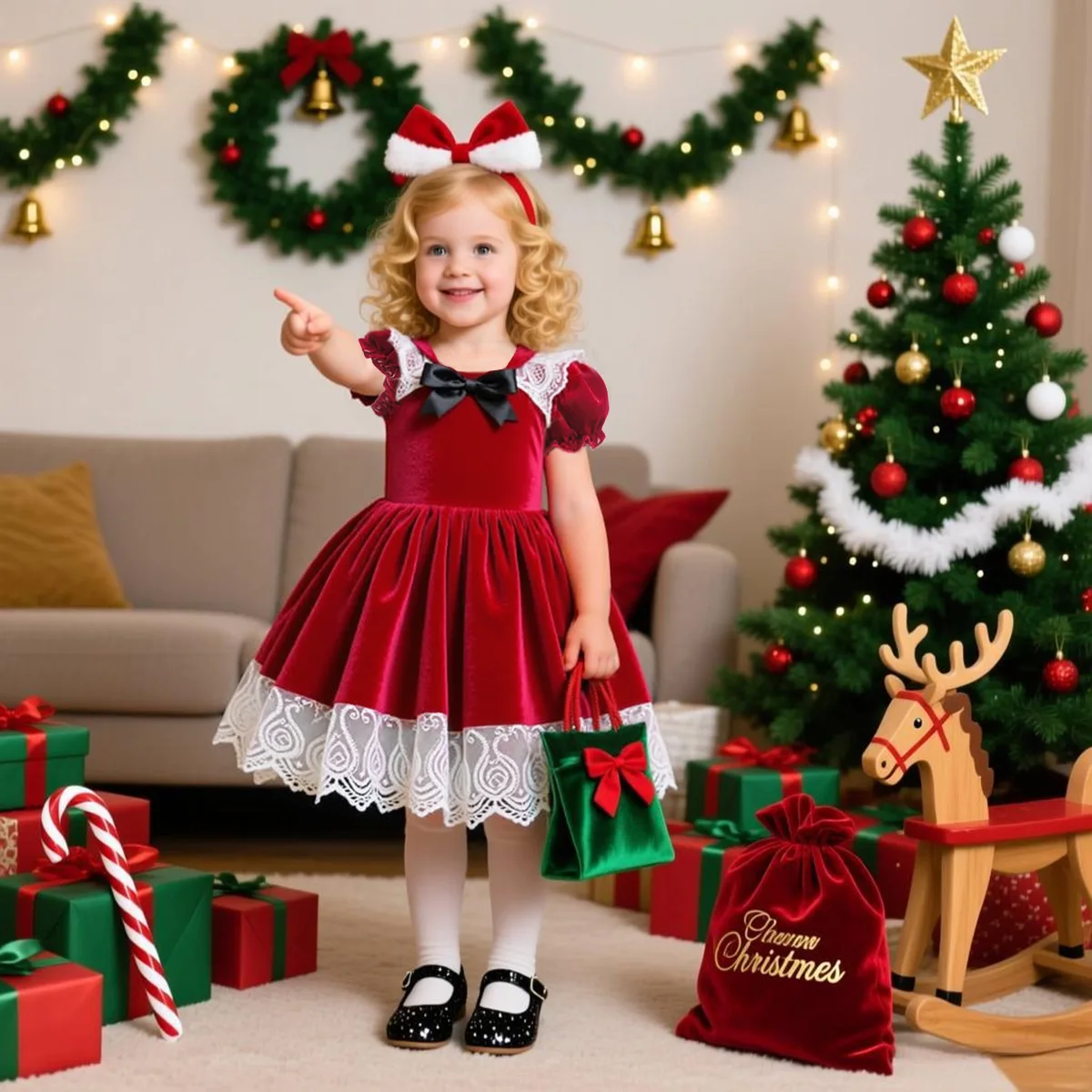 

Christmas Dress Girl Red Velvet Princess Dress Elegant New Year Dress For Girls 1st Birthday Party Infant Dress Gown Wedding