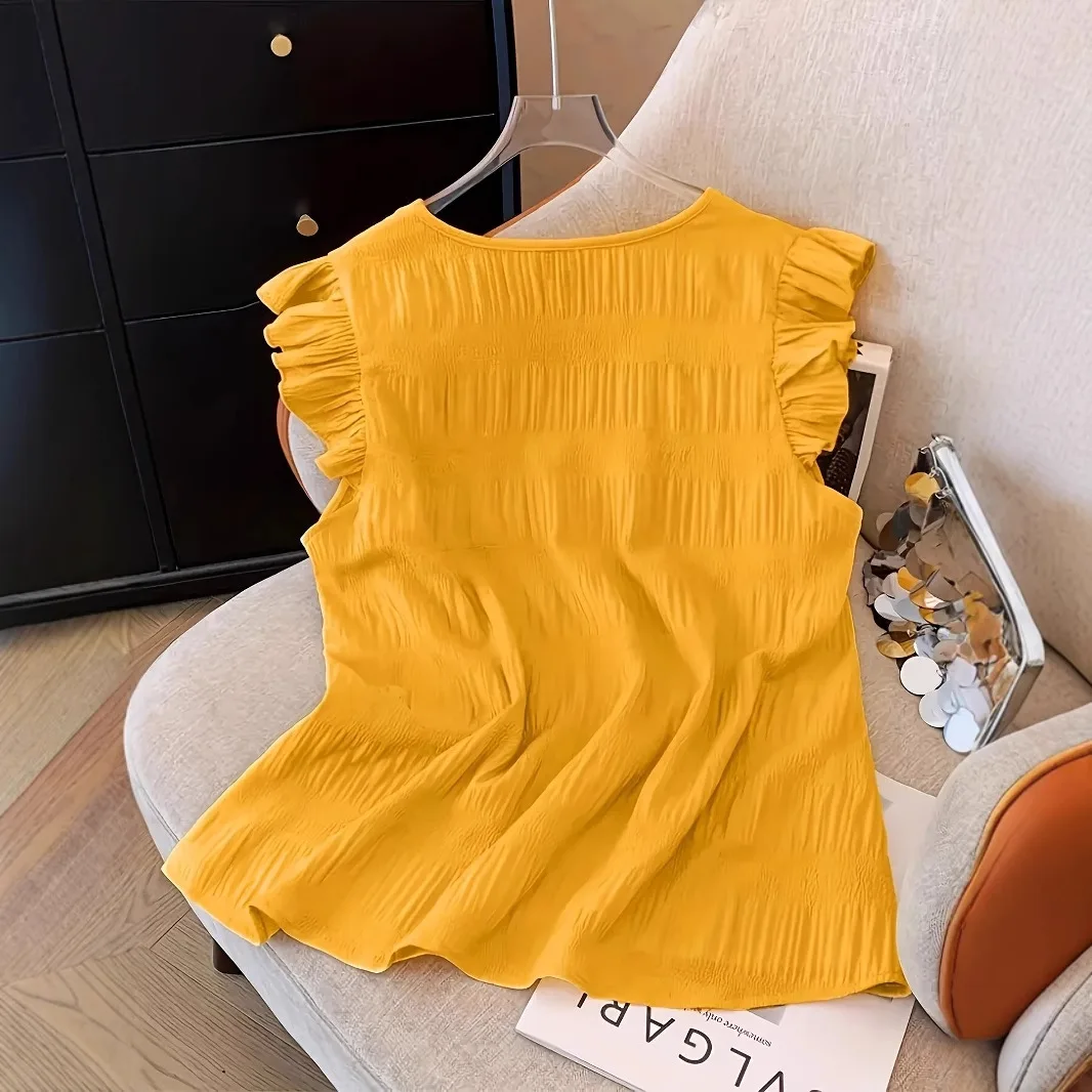 Femmes col en V chemises sans manches translucide femmes hauts à la mode été élégant couleur chemises femmes décontracté bureau chemises pour les femmes