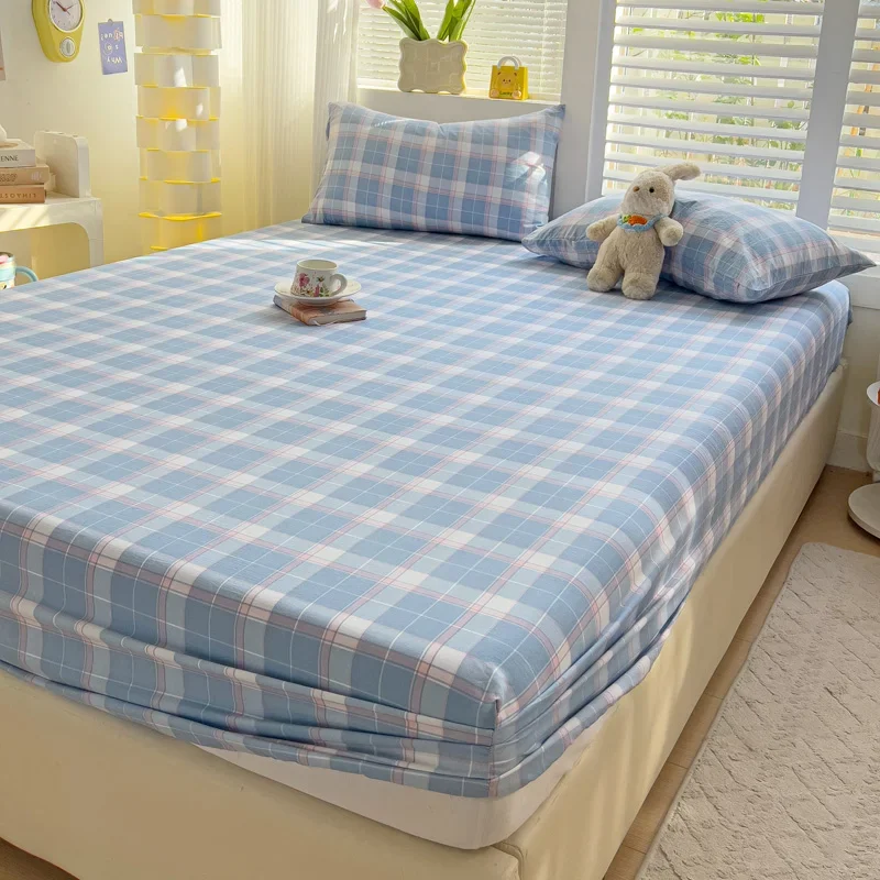 

Washed Cotton Bed Hat New Type A Plaid Bedspread with Elastic Mattress Cover Skin Friendly Bedding 90x200 120x200 200x220