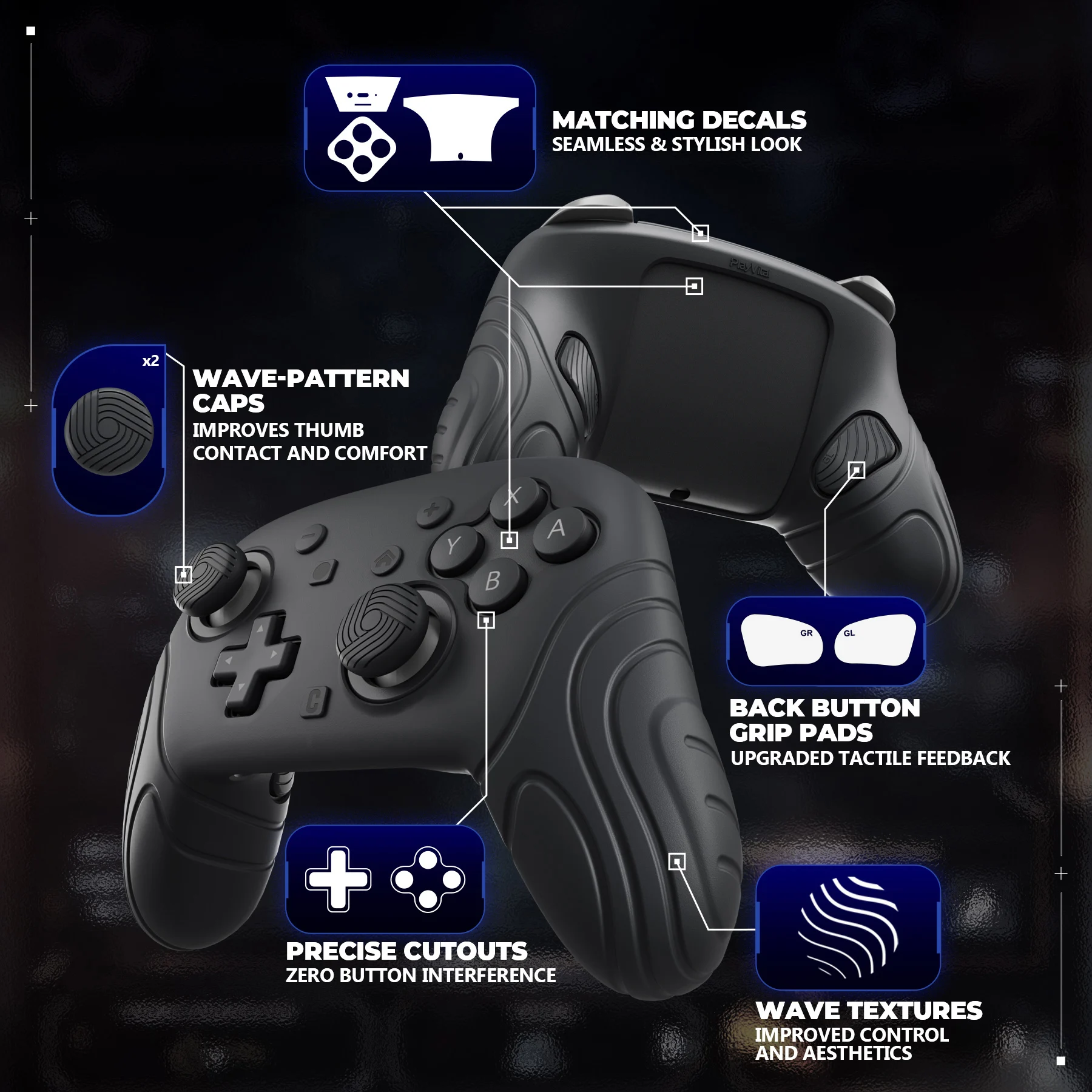 

PlayVital Samurai Silicone Cover for Switch 2 Pro Controller – Protective Skin with Back Button Caps,Thumb Grips & Stickers
