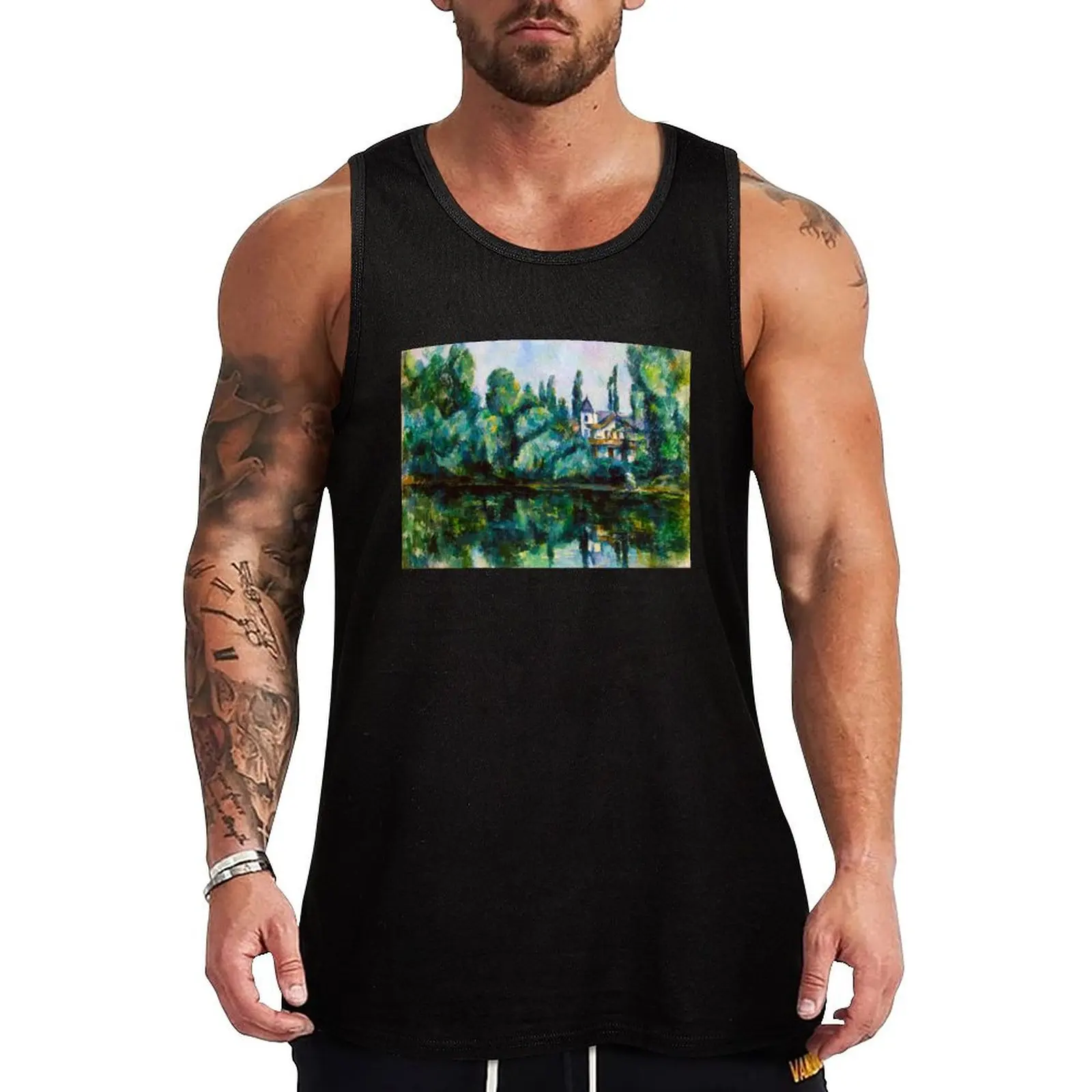 HD PAUL CEZANNE - The Banks of the Marne Tank Top Fashion Graphic Tank Top Trendy Print Sleeveless Shirt