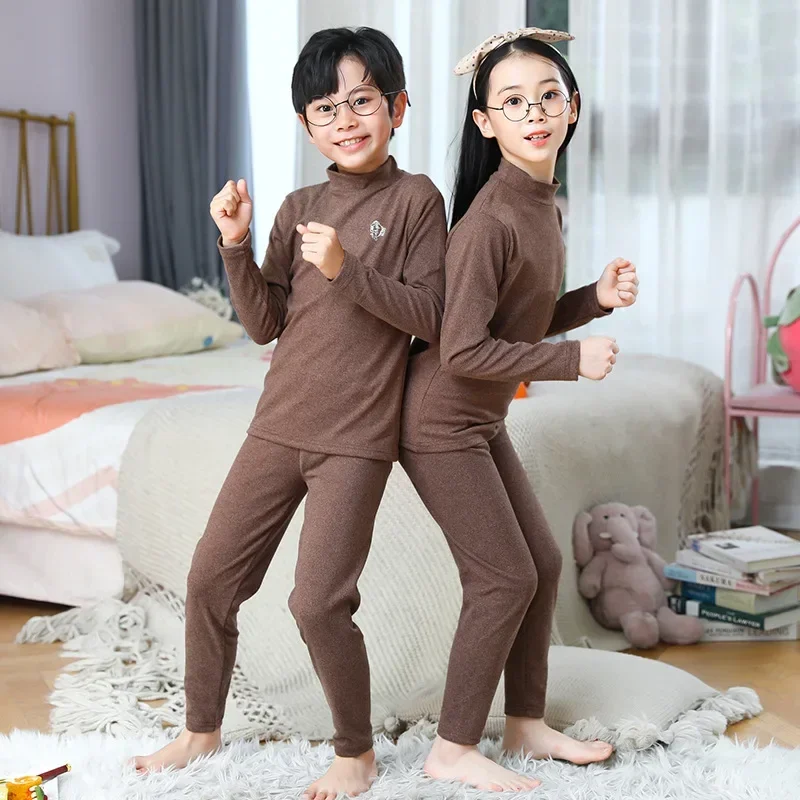 Children Turtleneck Thermal Underwear Set Winter Warm Boys Girls Long Johns Soft Teen Kids Pajamas 3 To 14 Years Boy Loungewear