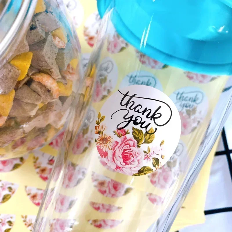 120pcs/pack Creative DIY Sealing Sticker Flower Handmade Packaging Sealing Sticker Thank you Round Stickers Cake Self-adhesive