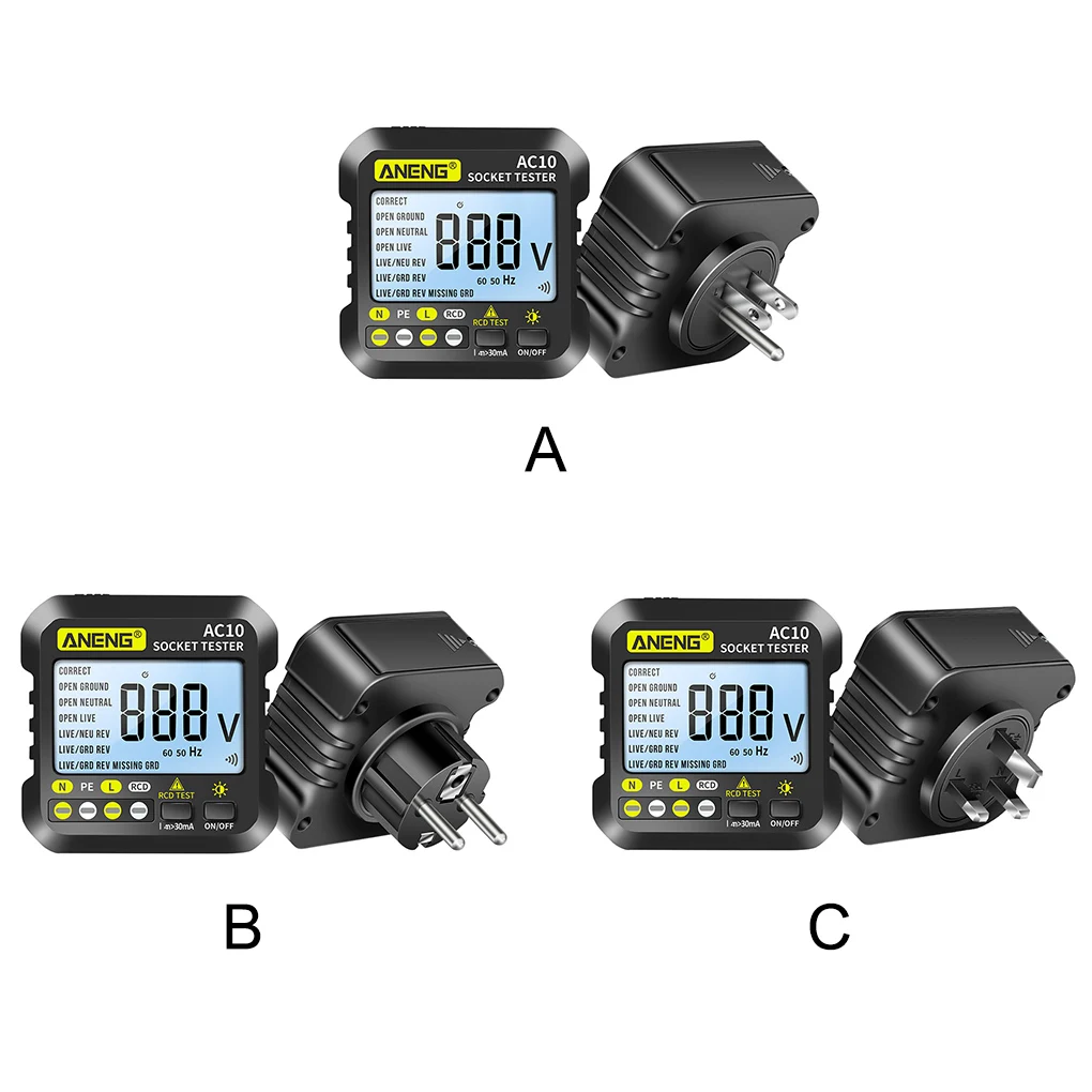 ANENG 50-60Hz Digital Power Socket Tester Ground Zero Line Polarity Detector Battery Powered Testing Device UK Plug