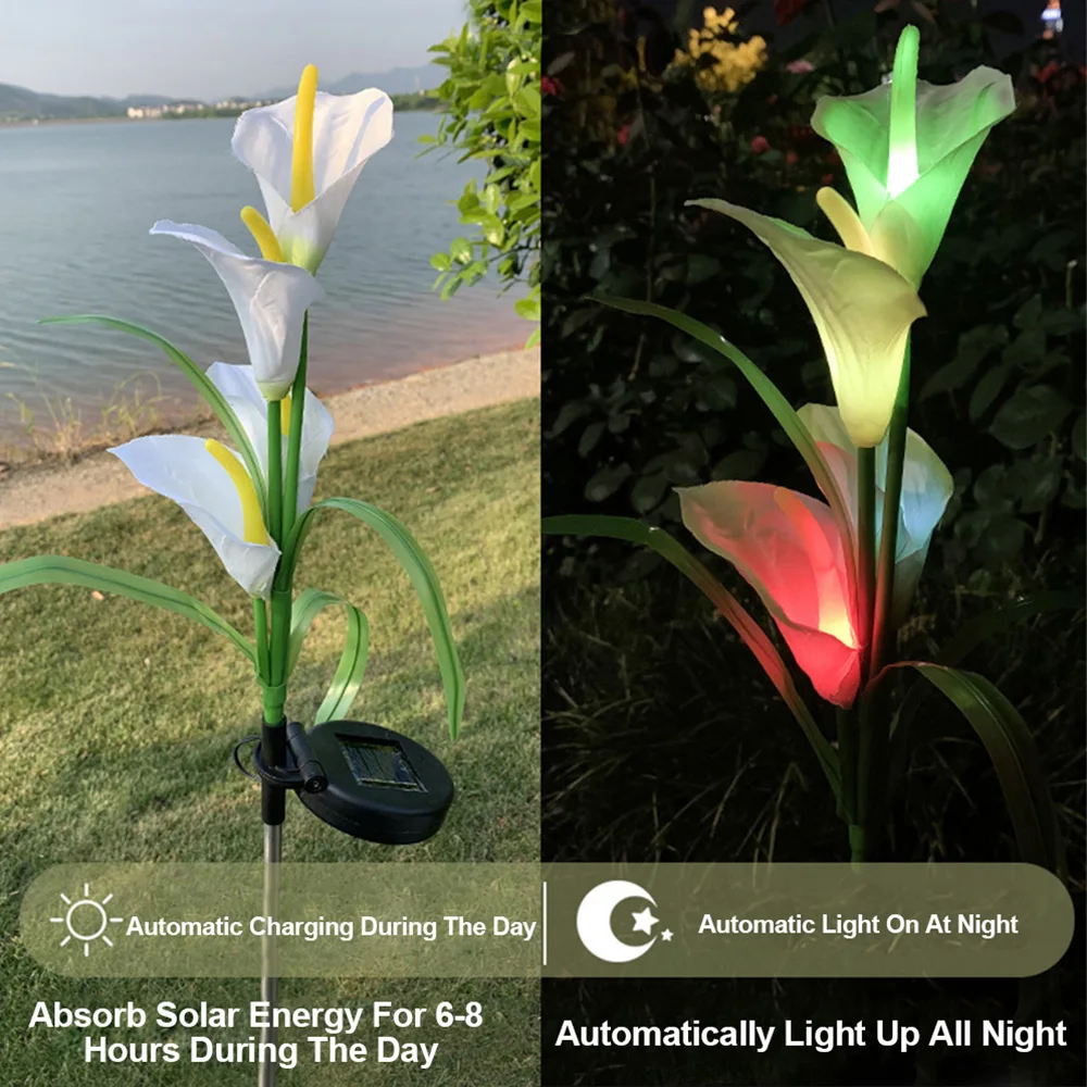 Solar Light Simulation Calla Lily Five Head Lights Multicolor Solar Flower IP65 Waterproof LED Outdoor Garden Decorative Light