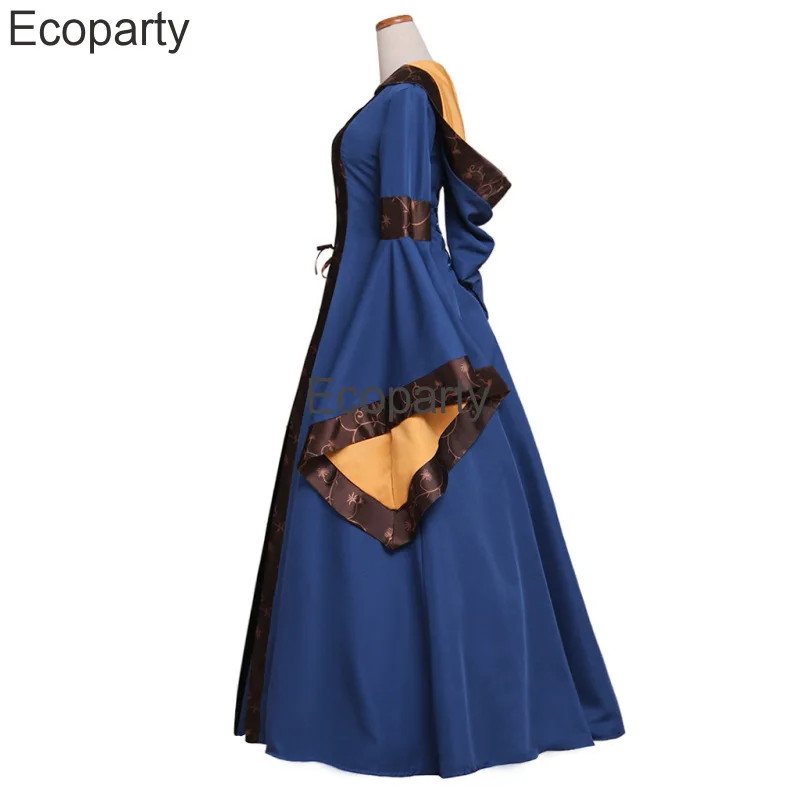 Vestido gótico vintage medieval para mulheres, princesa nobre cosplay, vestidos de manga, traje de Halloween, capuz luxuoso, novo