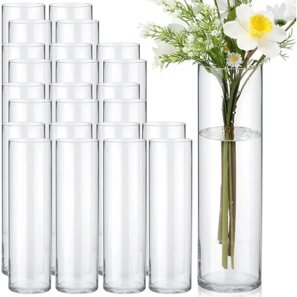 Vase 24 Pack Glass Cylinder Vases Tall Vases for Centerpiece Floating Candle Holder Clear Flower Vases Bulk Decorations 4 x 14in