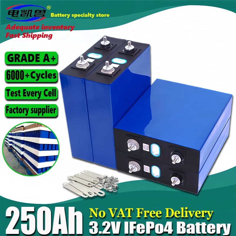 

1-16PCS New original 250Ah 3.2V LiFePo4 Battery DIY12V 24V 48V RV Solar Storage Golf Cart Truck Rechargeable Battery duty-free