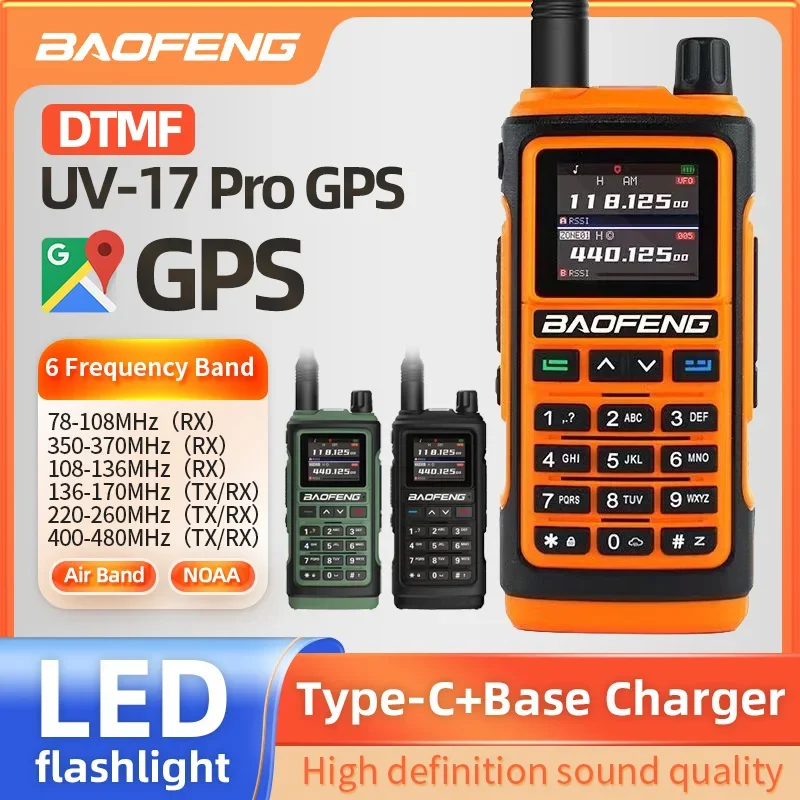 Baofeng UV-17Pro Gps Air Band Walkie Talkie Zes Banden Ontvangen Tri-Bands Zenden Waterdichte Noaa Fm Freq Draadloze Kopieerradio