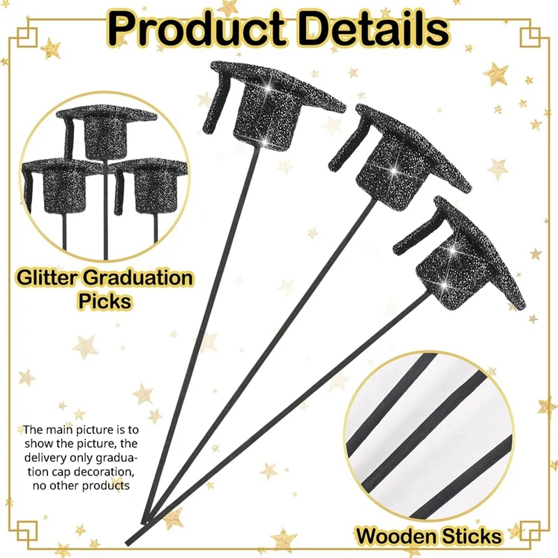 ABHS-36 Pcs Graduation Cap Glitter Picks Foam Hat Picks For Grad Party Table Centerpiece Vase Filler Decoration view 5