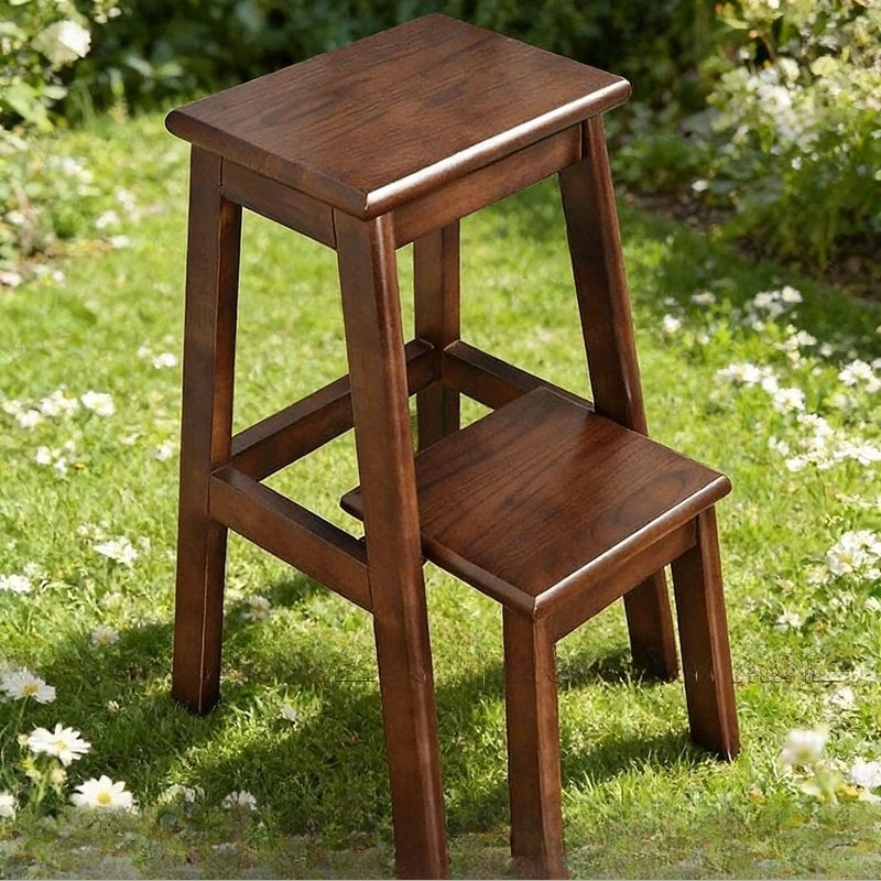 2‑Tier A‑Frame Solid Wood Dual‑Use Step Stool Multi‑Purpose Household Ladder for Kitchen Balcony Flower Stand Home Decor