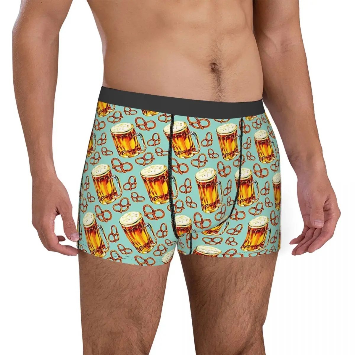 Men Beer Pretzel Pattern Underwear Boys Lover Humor Boxer Briefs Shorts Panties Homme Breathable Underpants