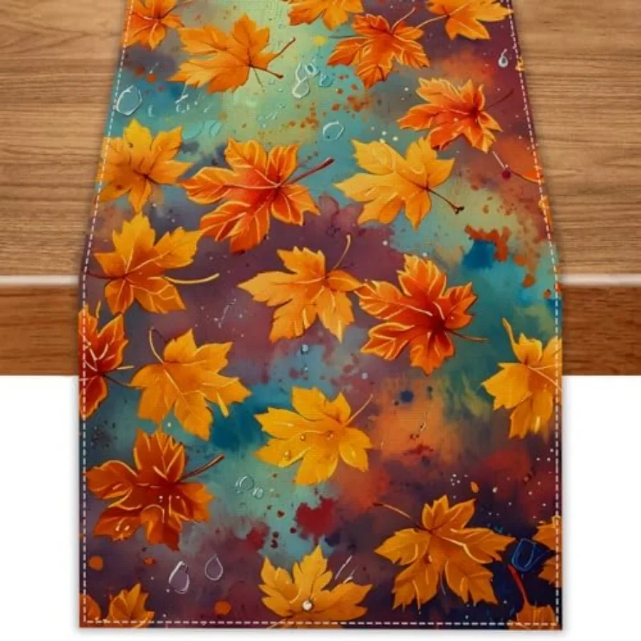 Maple Leaves Fall Table Runner 72 Inch Seasonal Autumn Thanksgiving Kitchen Dining Room Table Decorations for Home Party Decor
