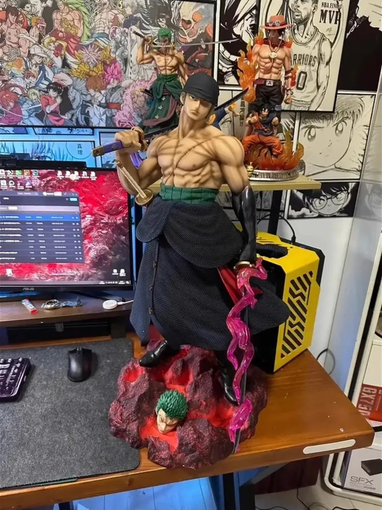 70cm One Piece 1/3 Noszący Nóż Zoron Bardzo Duży Rozmiar Ognisty Pięścią Ace Figurka Anime Ornament Model Gk Statua Prezent Urodzinowy dla Chłopców