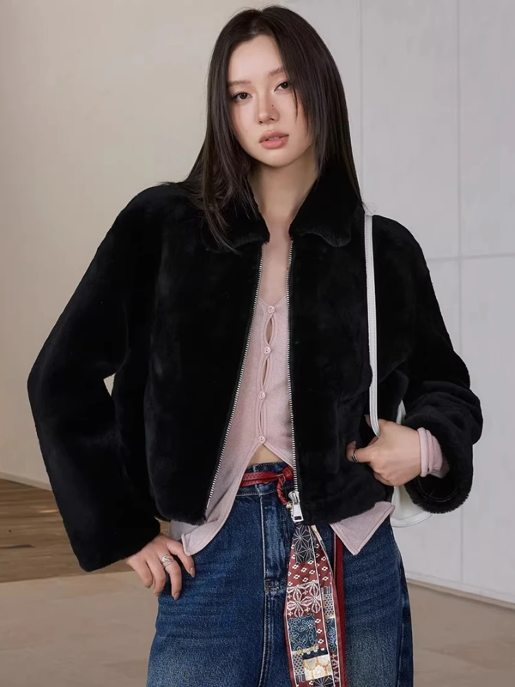 

High-end Luxury Merino Sheep Fur Plush Jackets for Women 2026 New Simple Classic Short Winter Genuine Leather Real Fur Coat
