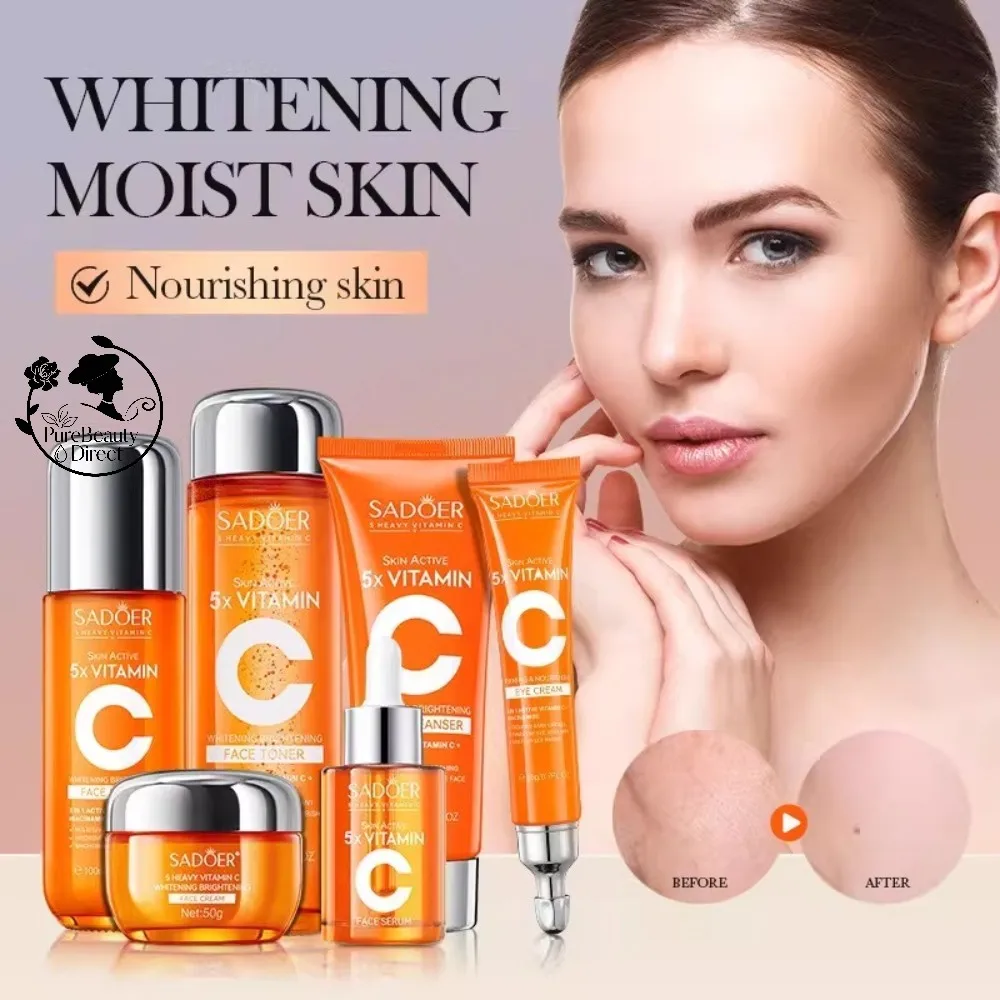 SADOER Vitamin C Brightening Essence Cream Lighten Dark Spots Shrink Pores Antioxidant Even Skin Tone Whitening Skincare