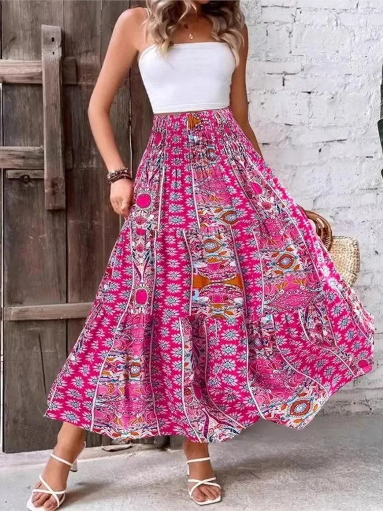 Fashionable New Summer Printed Skirt Women's Elegant Style Loose Casual Vacation Comfortable High Waist Medium-length Skirt
