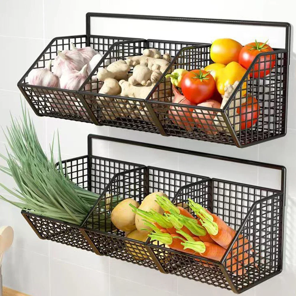 

Kitchen Wall Mounted Rack Vegetables Fruits Holder Onion Garlic Condiments Spice Single Layer Shelf Organizer Noodle strainer