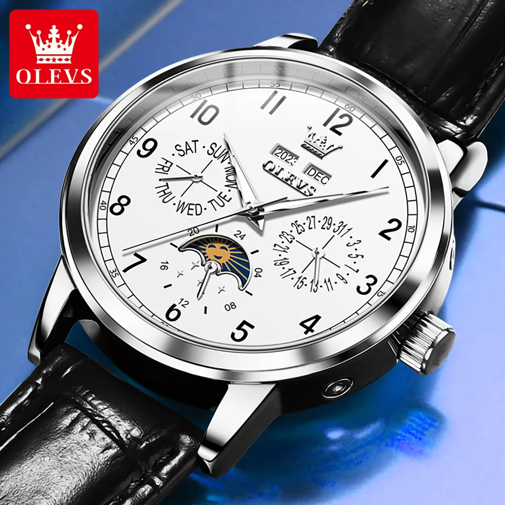 OLEVS men Mechanical watch with moon phase easy to read Waterproof Automatic Self Winding watches Luxury Dress watches for men