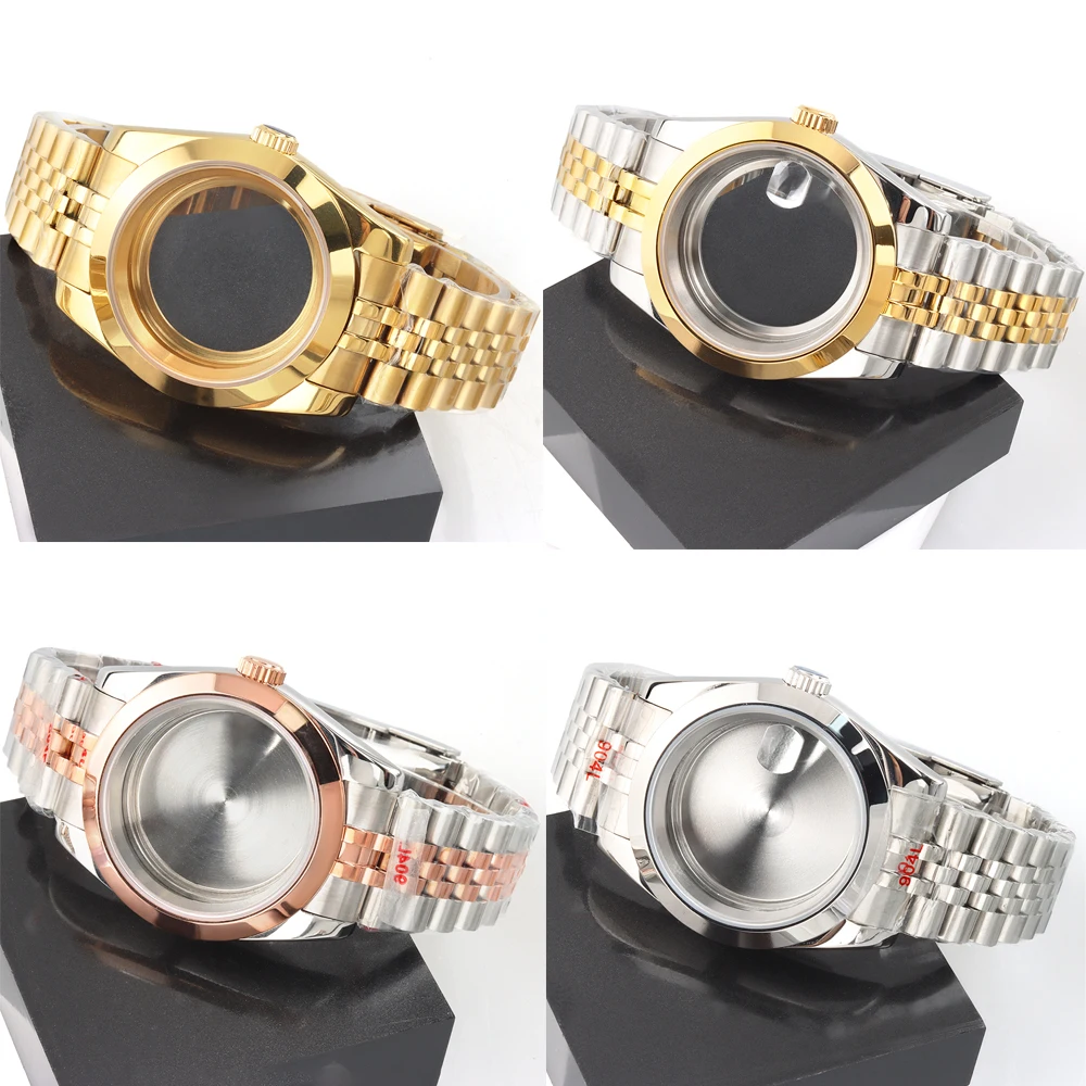 

Gold 36mm 39mm NH35 Watch Case Waterproof Stainless Steel Jubilee Bracelet For Seiko NH35 NH36 Movement 28.5mm Dial Sapphire