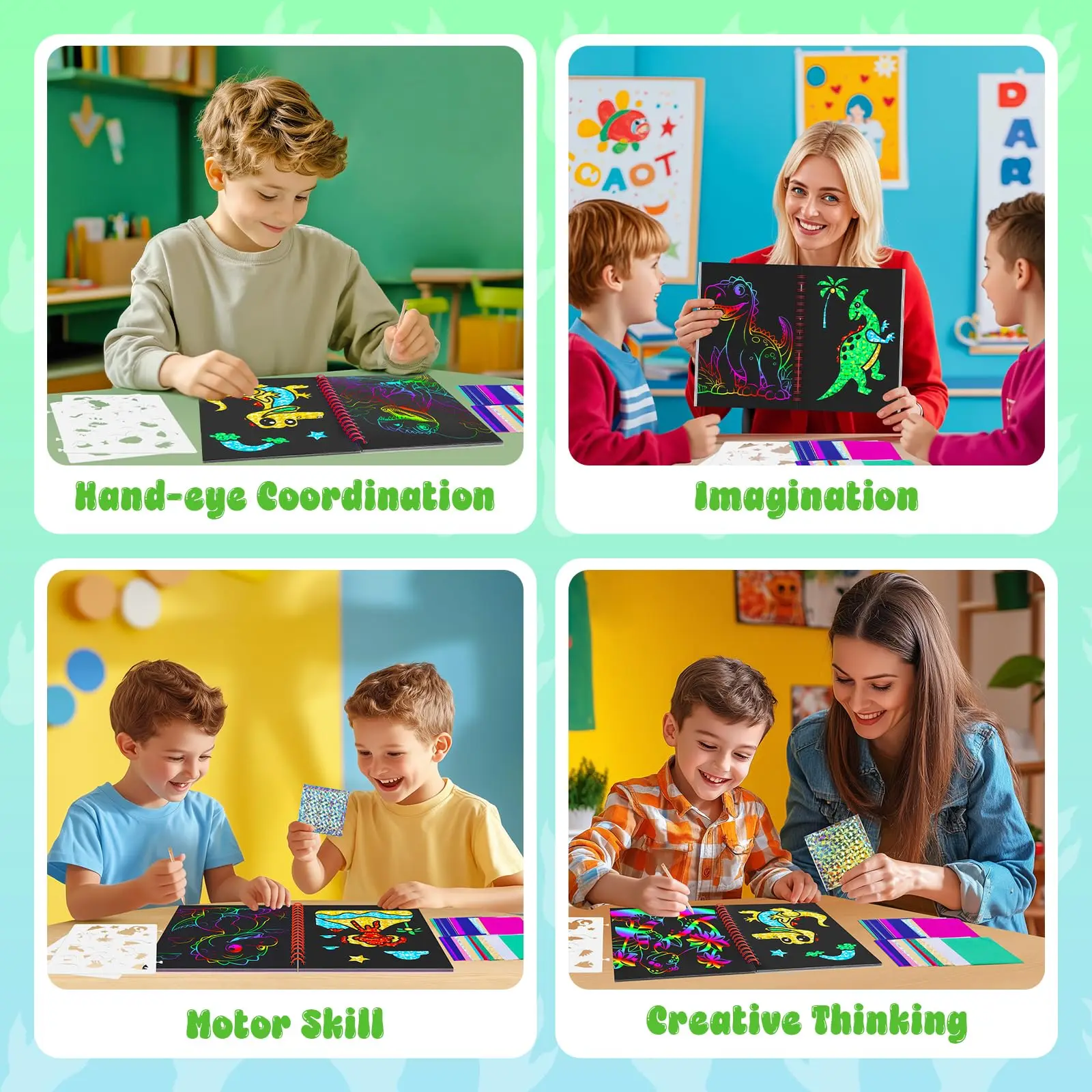 Художественная книга с царапинами в виде динозавра для детей, фольга и скретч, художественная бумага без беспорядка, художественные поделки, набор для творческой активности «сделай сам», подарки на день рождения