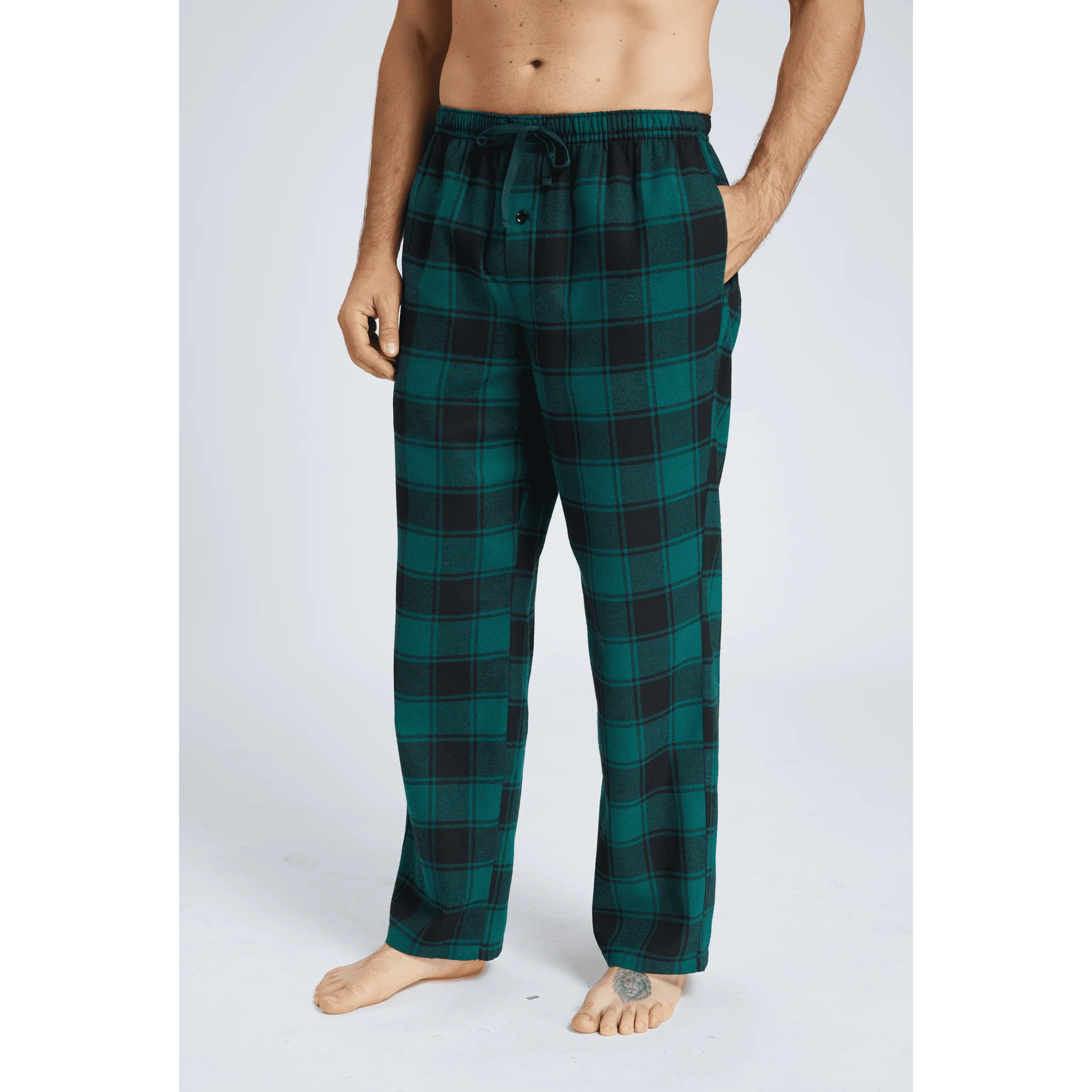 Parte inferior de pijama para hombre, franela, a la moda, a cuadros, liso, informal, cómodo con bolsillo, pantalones para dormir sueltos y cálidos,