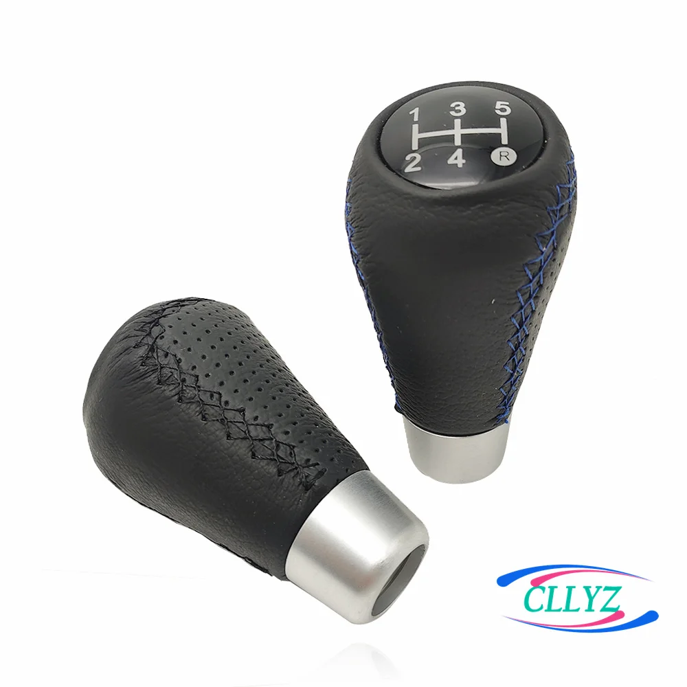 Universal Car Manual 5-speed Gear Lever Shift Knob Gear Head 8/10/12MM Knob Hole Blue and Black Stitching Trim Gear Cover