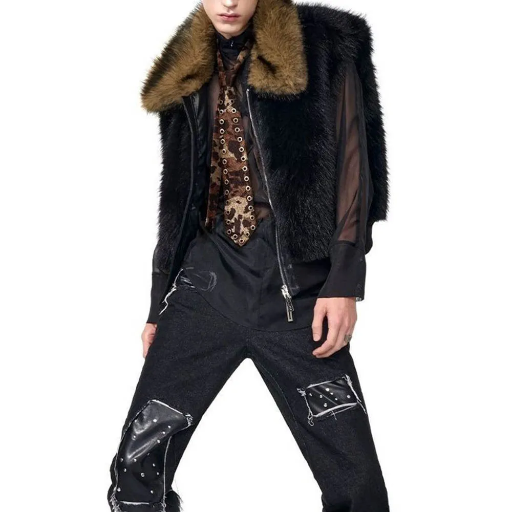 

Осень-зима, новый мужской жилет из искусственного меха, куртка в американском стиле ретро, модный тренд, уличный хип-хоп, свободные повседневные нишевые мужские топы 2025