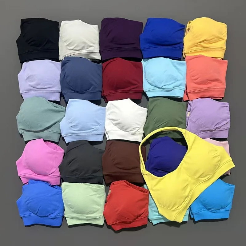 

No Logo Women Sports Bra Seamless Halter Bra Open Back Yoga Top Bras Medium Support Gym Crop Top Padded Sportswear