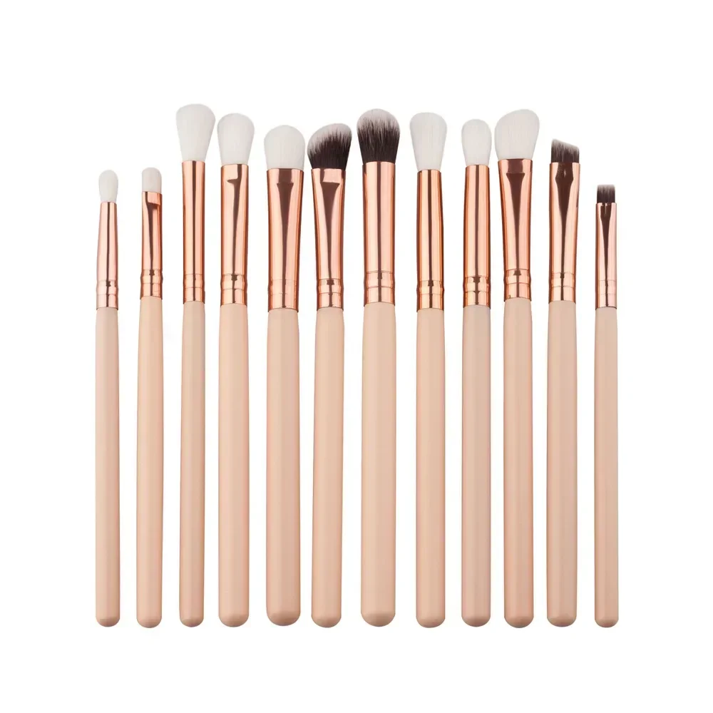 12 Pcs Wood Handle Professional Eye Brush Set Eyeshadow Eyebrow Blending Eyelash Makeup Brushes Set Soft Synthetic Hairs