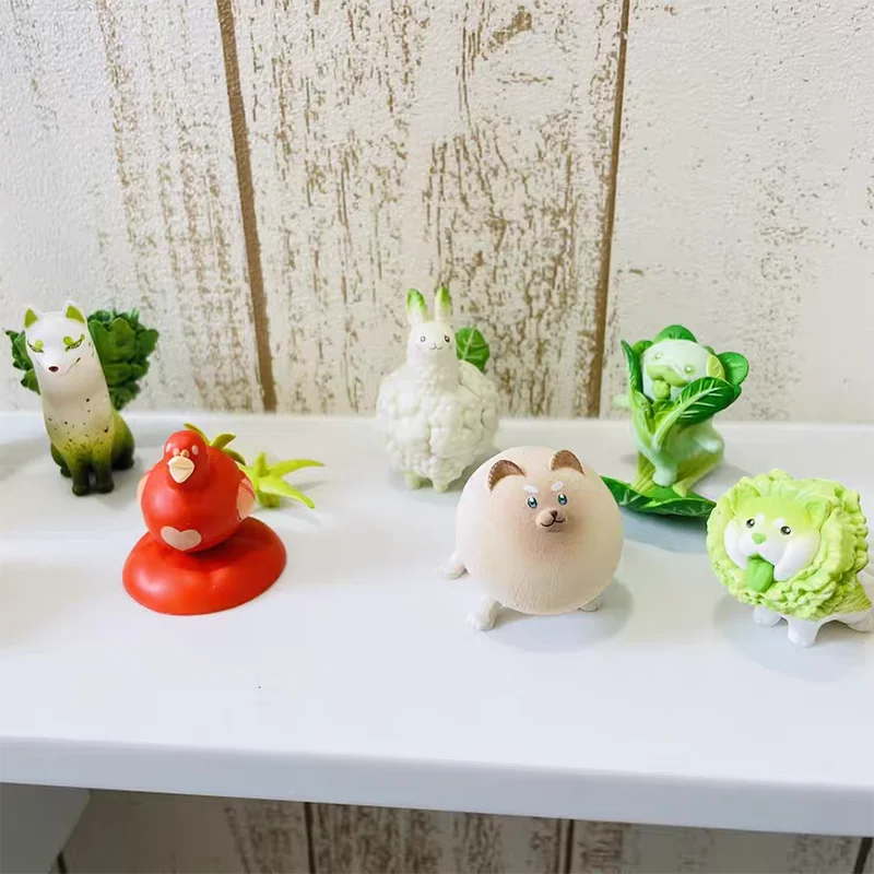 Vegetable Goblin Gashapon Blind Box Animal Vegetable Elf  Vegetable Dog Kitty Garlic Cat Action Figure Model Guess Bag Kids Toy