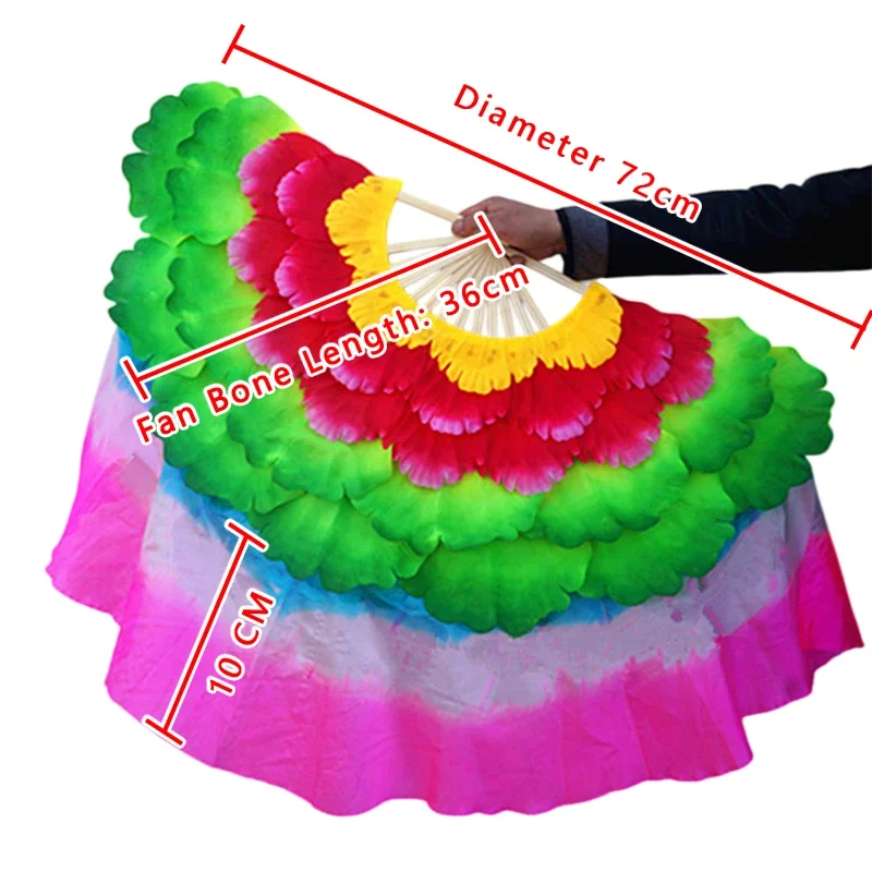 Square Dance Stage Performance Props 1 Pair Dancing Fan 5 Layers Peony Flower Double Petal Silky Hand Fan Yangko Fan