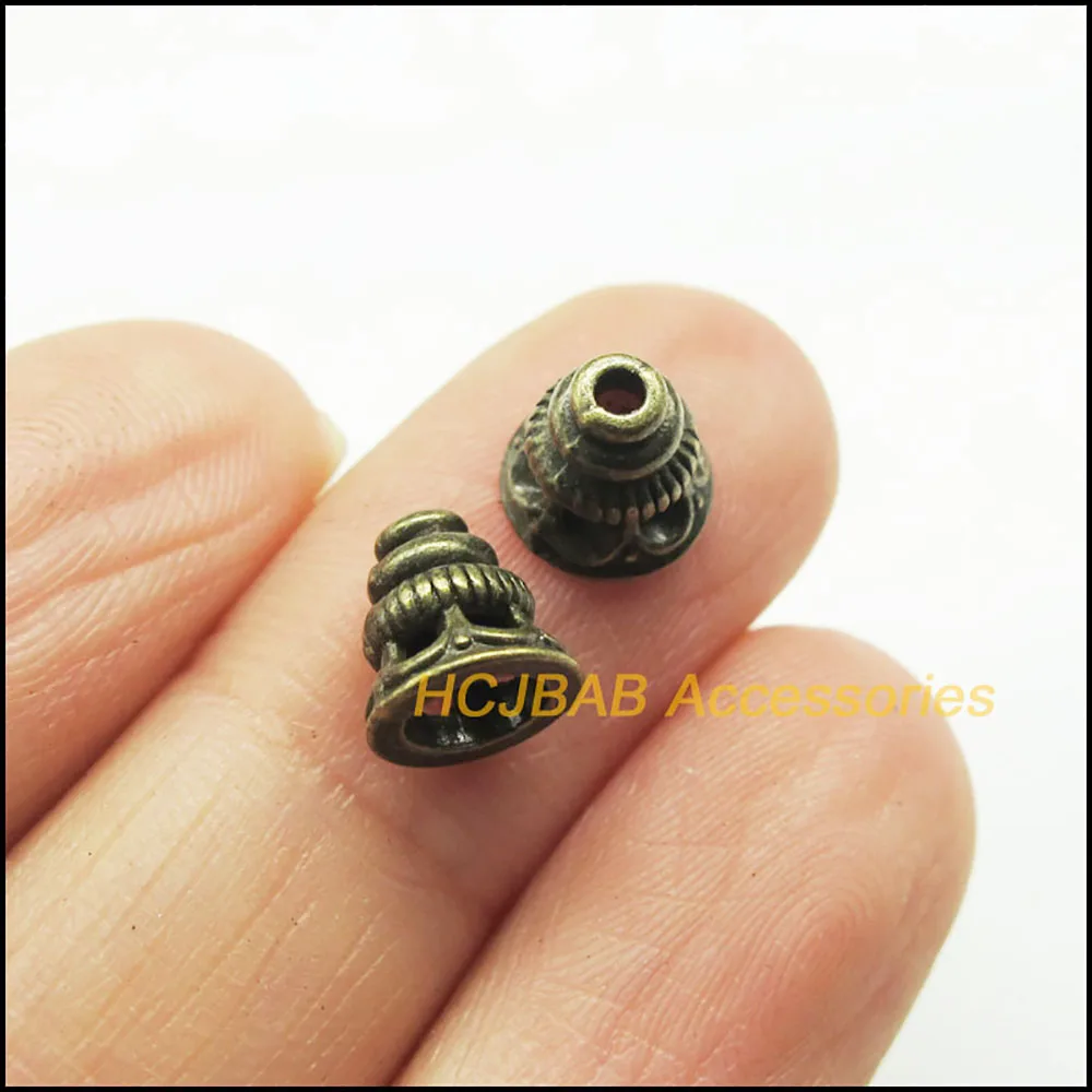 Fashion 50Pcs Retro Tibetan Silver Tone Antiqued Bronze Gold Color Flower Spacer End Beads Charms 7.5mm