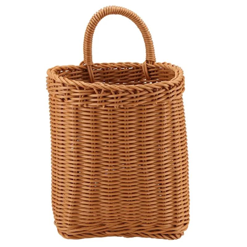 

A21I-Kitchen Storage Basket With Handle Woven Hanging Baskets For Living Room Fruit Sundries Organizer Hand-Woven Baskets