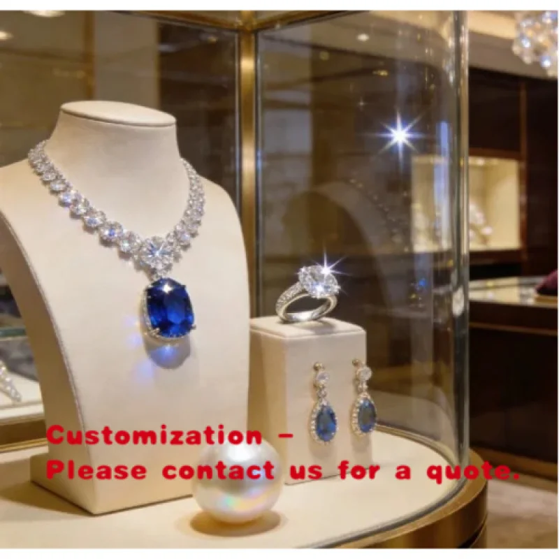

custom.Luxury Glass Jewelry Display Gold Frame LED Illuminated Showcase High-End Sapphire Showroom Retail Store
