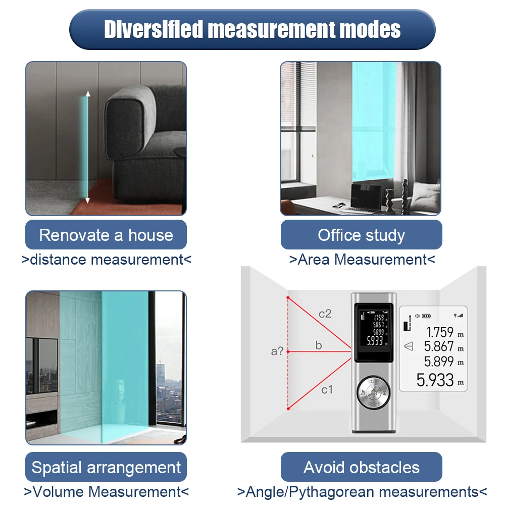 Laser Distance Meter Rangefinder Laser Tape Measure Digital Laser Rangefinder Angle Measure Range Finder Construction Tool