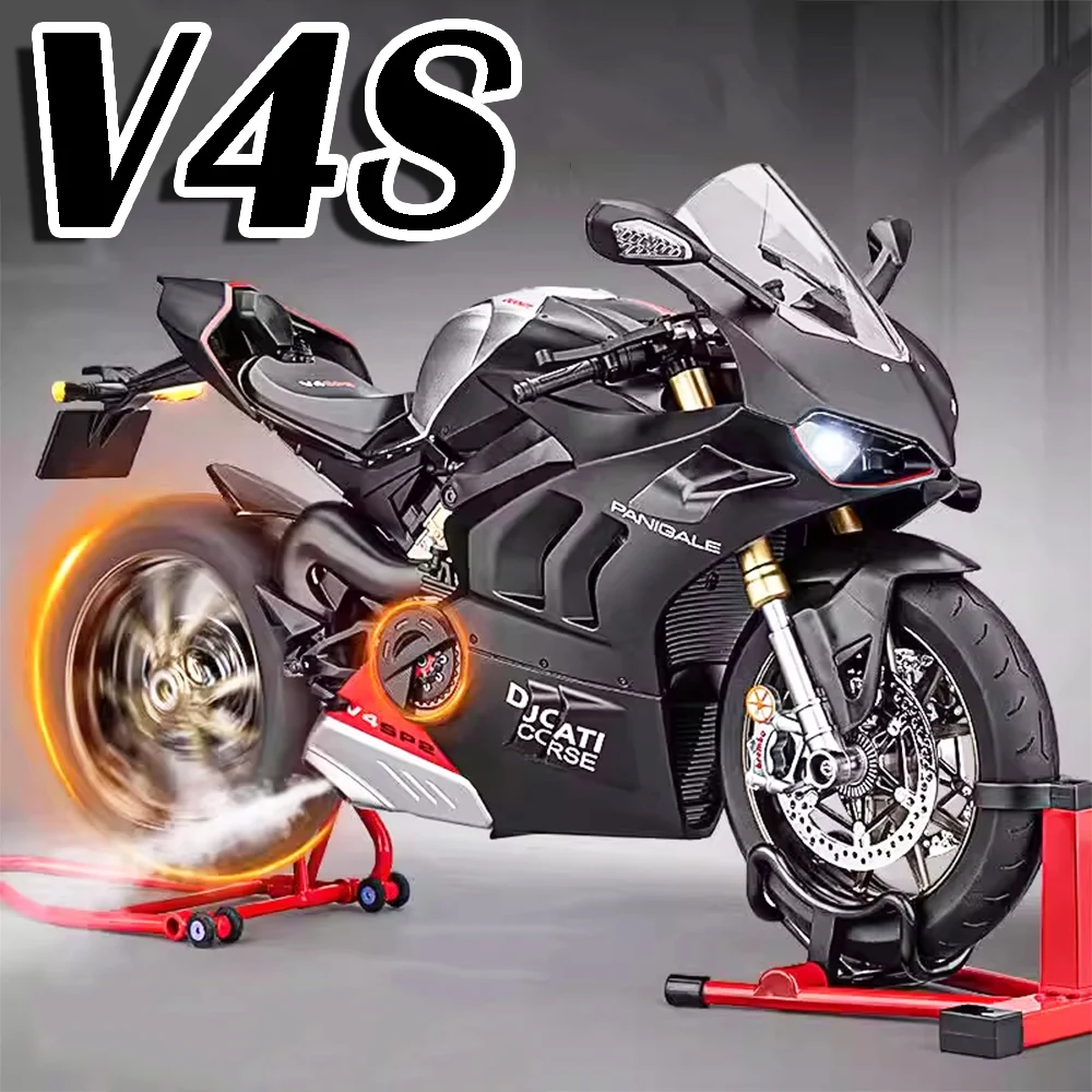 

1:6 Motorcycle V4S V4SP2 R1M Model Toys Alloy Diecast Exhaust Spray Sound Light Shock Absorption Boys Educational Toy Motorbikes