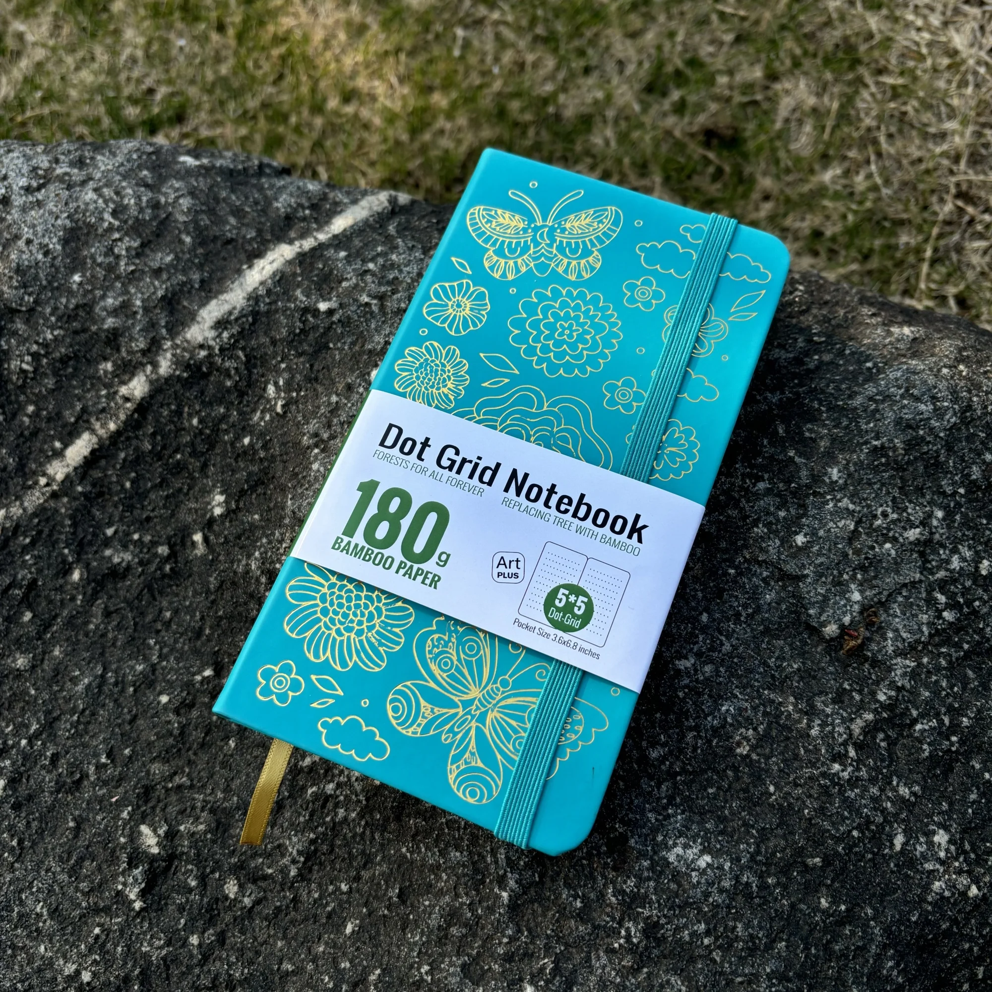 BUKE Bujo B6 Dotted Journal Dot Grid-Notizbuch, Taschenformat und 180 g/m2 Bambuspapier, 80 Seiten mit Schmetterling und Blüte – Detail 13