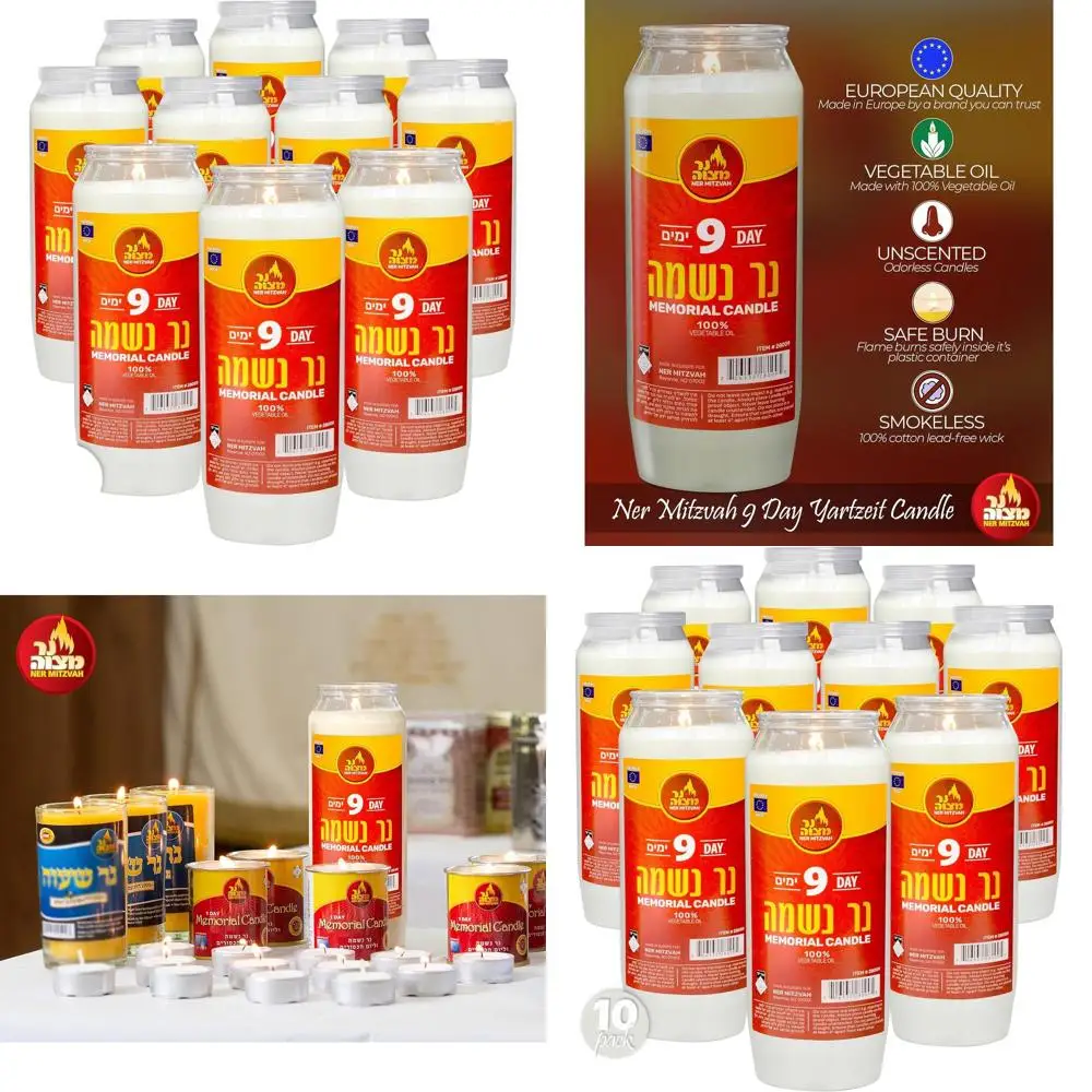 

10-Pack Kosher Yahrtzeit Memorial Candles with Plastic Holders for Yom Kippur and 9-Day Observance