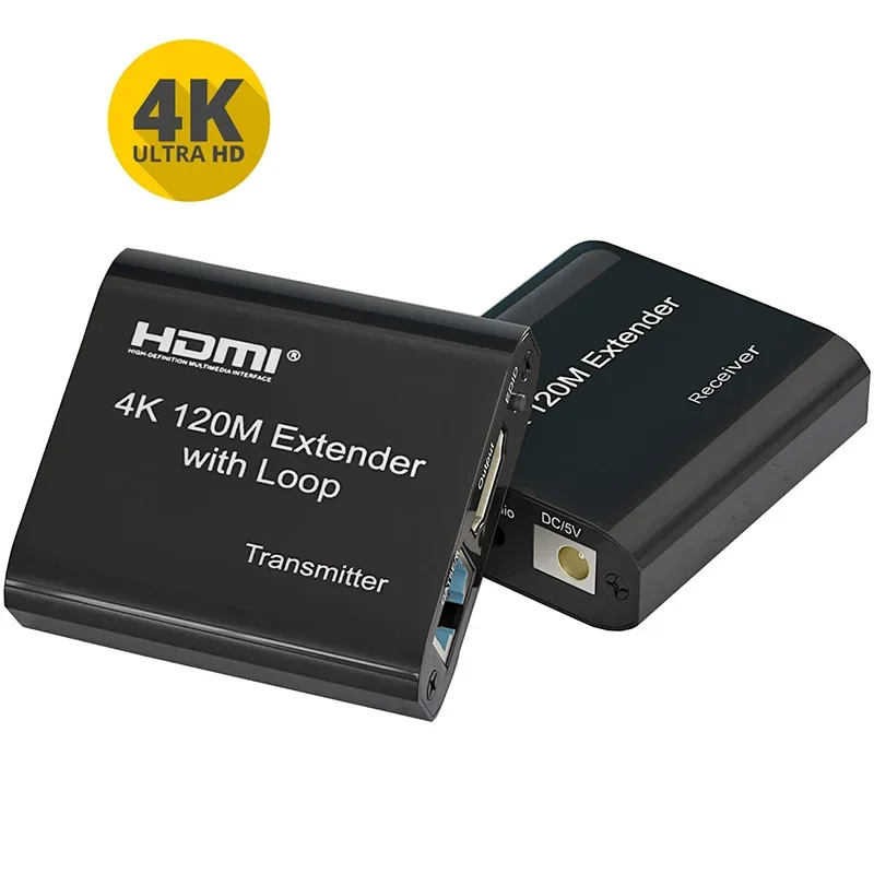 120M 4K 30Hz HDMI Extender over RJ45 Cat5e/6 with Loop out vs HDMI Ethernet Extender with 3.5mm Audio out for PC PS4 Laptop HDTV