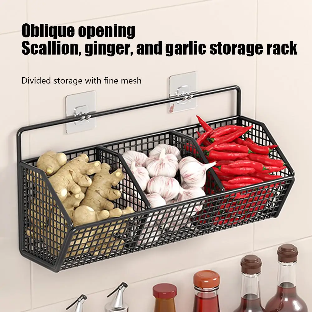 1PC Kitchen Shelf Condiments Spice Punch-Free Drain Basket Kitchen Wall Mounted Onion Ginger Garlic Seasoning Storages Racks
