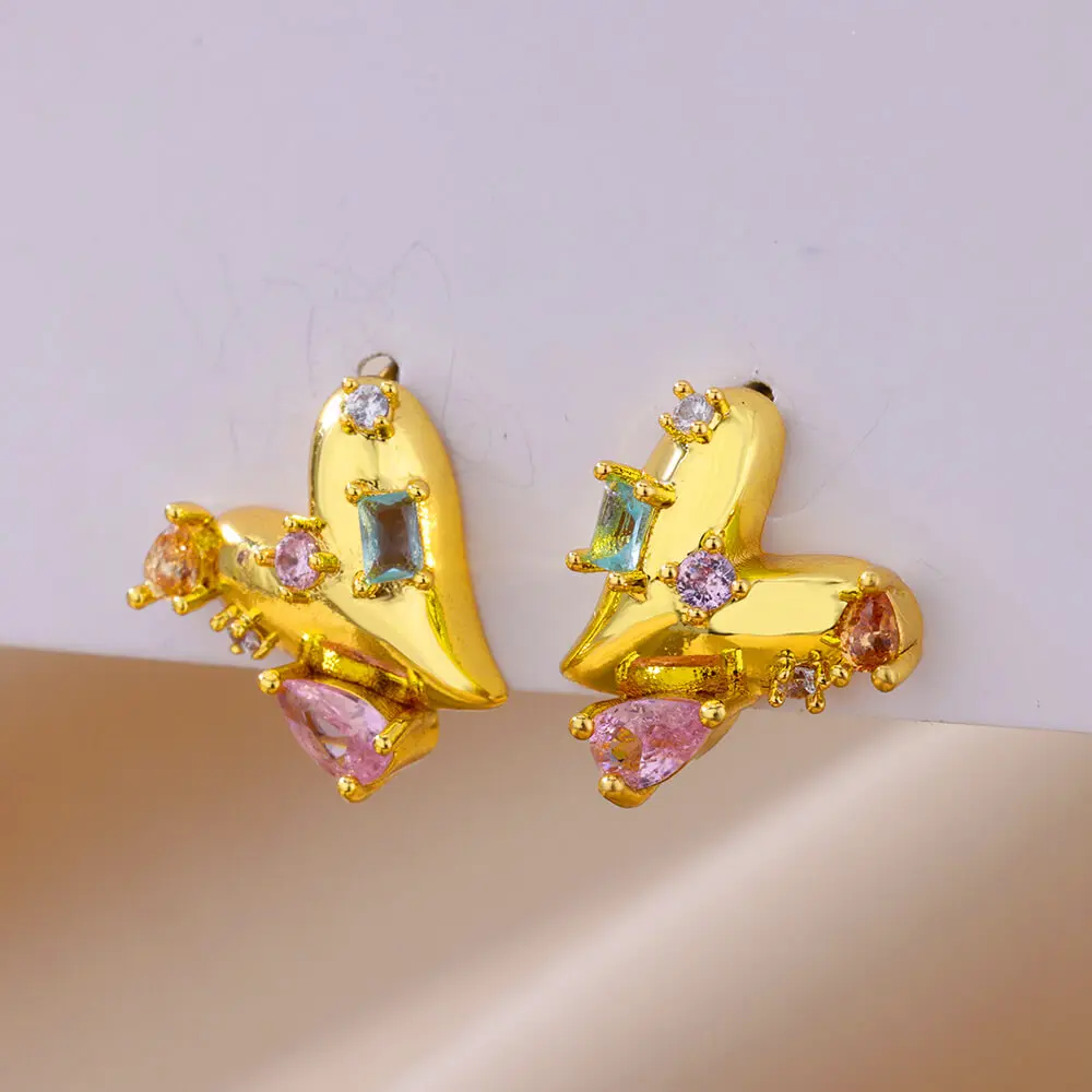 Luxury Heart Stud Earrings for Women Gold Color Piercing Stainless Steel Earrings 2024 Trend New in Couple Aesthetic Jewelry BFF