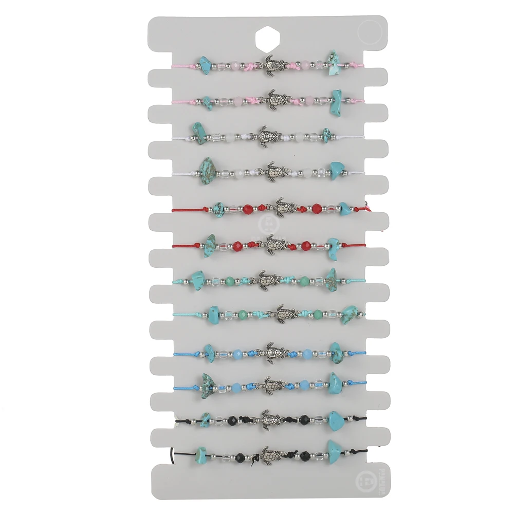 

sansango 12 шт./компл. набор браслетов с подвесками в виде черепахи для женщин, нерегулярные камни, бусины, веревка, регулируемый браслет, комплект ювелирных изделий, подарки для вечеринки