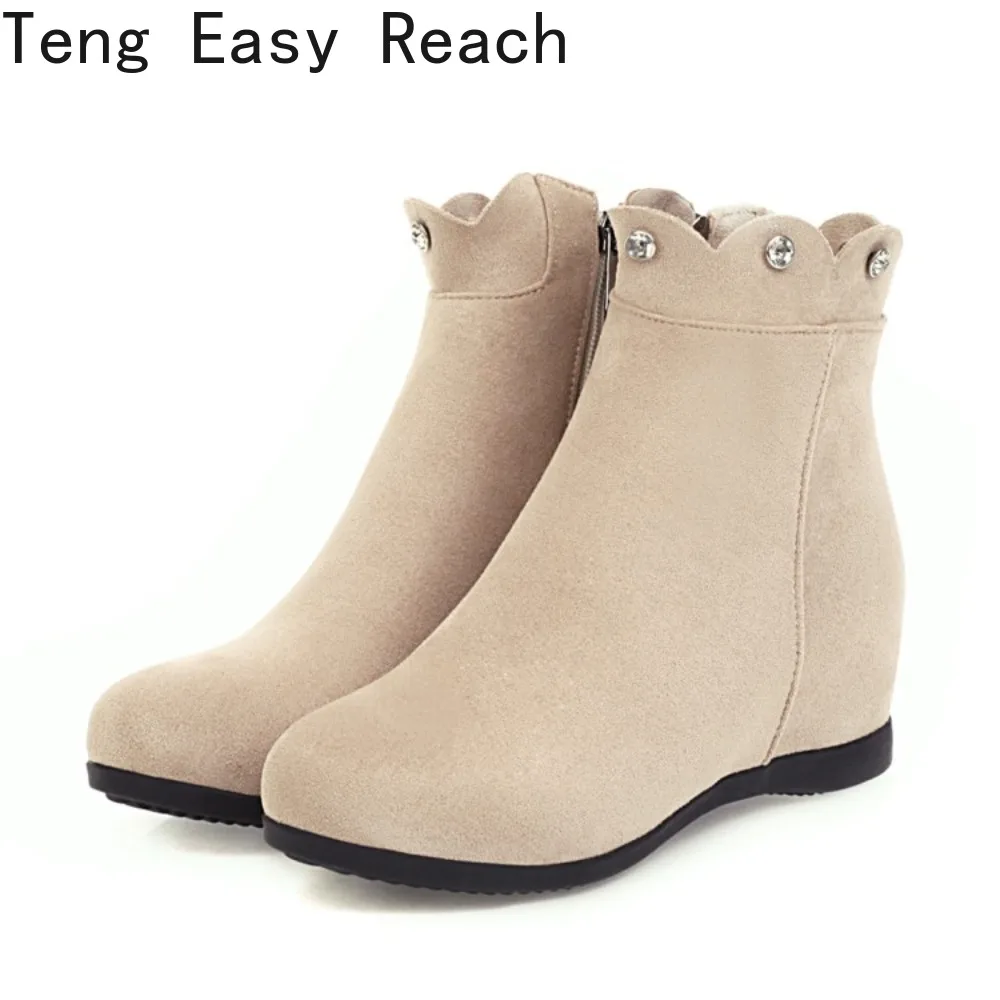 

Женские модные короткие ботильоны на танкетке с круглым носком, бежевые, в римском стиле, для снежной погоды, большие размеры 33-43